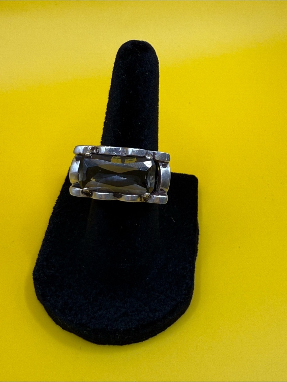 925 Sterling Silver Rectangular Smoky Topaz Stone Sterling Silver Statement Ring